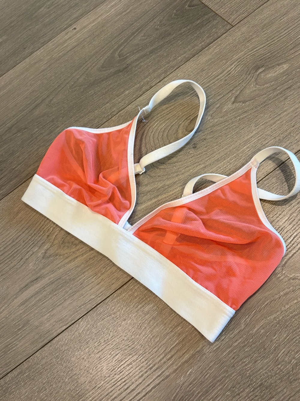 Negative Mesh Bra White and Coral Size 2